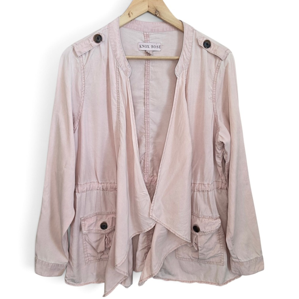 Knox Rose Jacket Womens Large Blush Pink Drape Front Waterfall Cargo Utility L